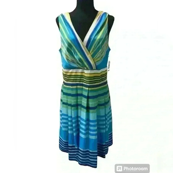 MUSE Gorgeous Fit & Flare Flattering Striped Girly Summer Sun Dress NWT 14 - Picture 2 of 9